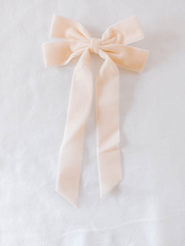 small cream velvet hair bow