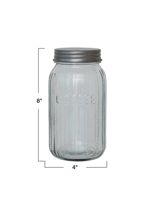 4 Cup Pressed Glass Jar w/ Metal Lid "Coffee"