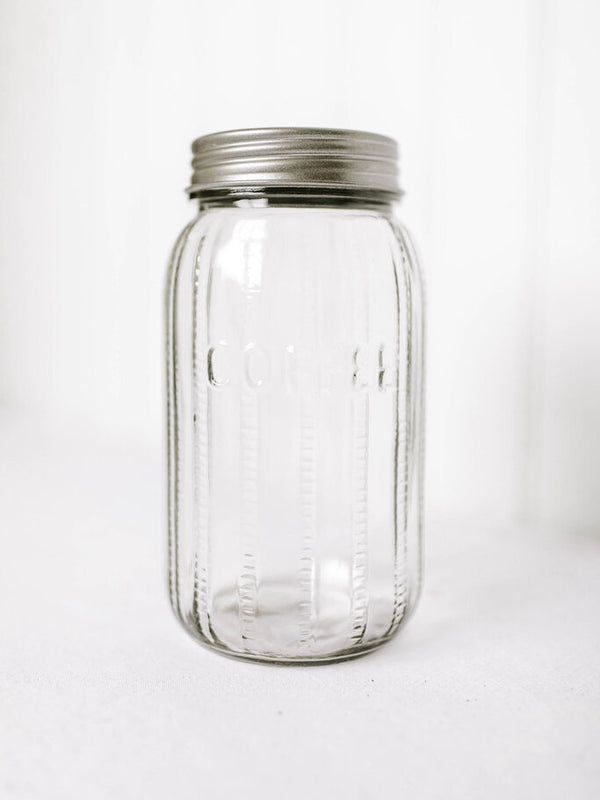 4 Cup Pressed Glass Jar w/ Metal Lid "Coffee"