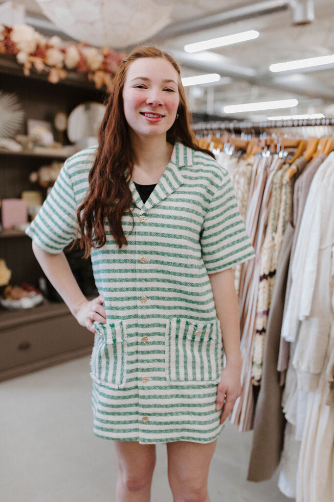green and white stripe summer mini dress