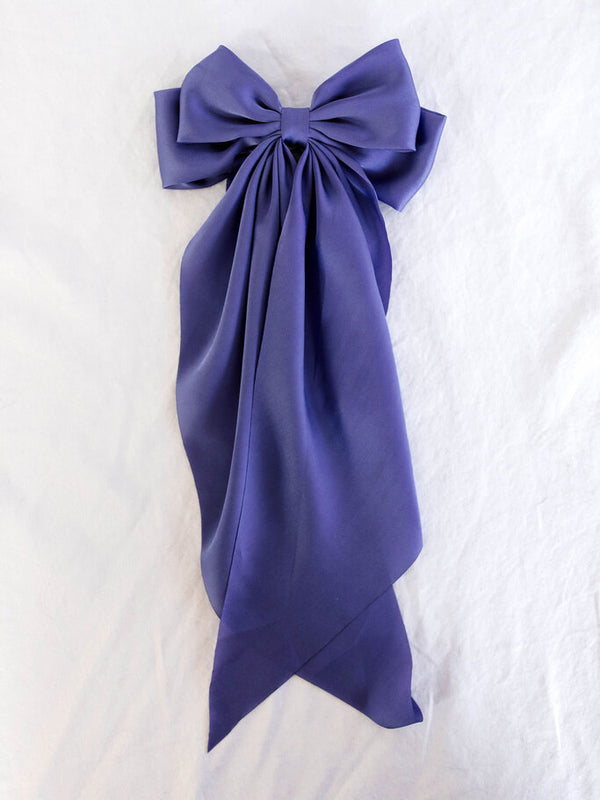 purple long hair bow clip