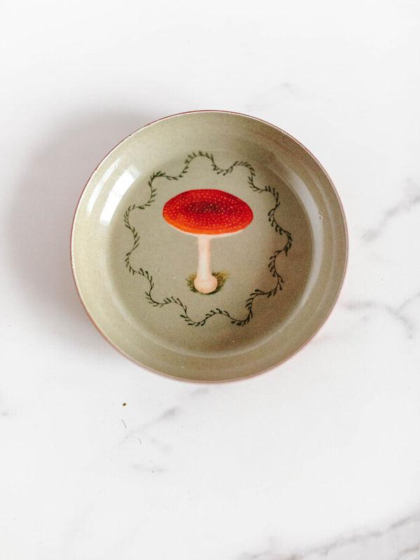 Round Enamel Tray - Mushroom