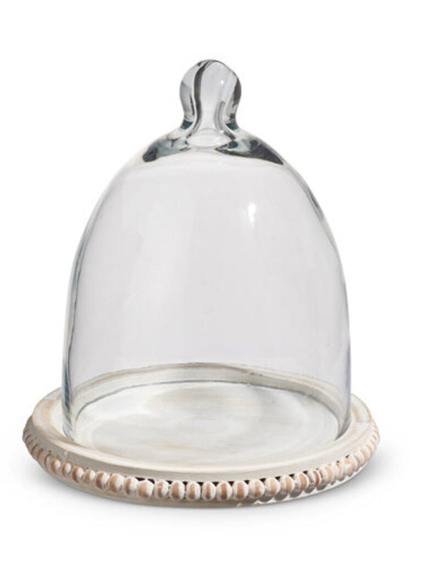 7' whitewash beaded tray with cloche