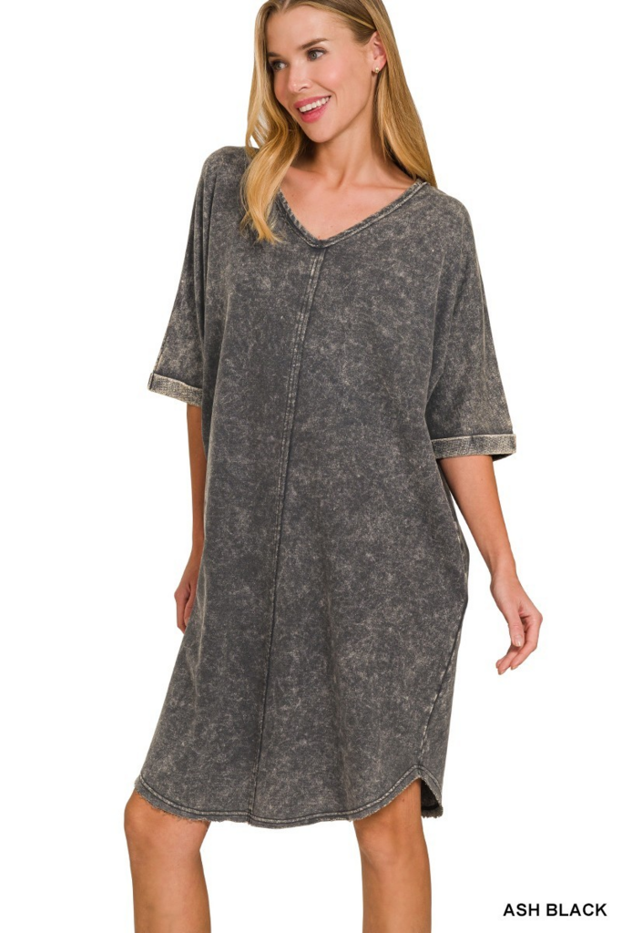 ash black acid washed T-shirt dress