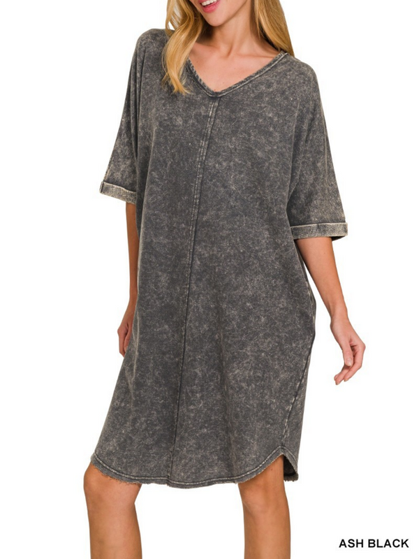 ash black acid washed T-shirt dress