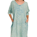 ash blue acid washed T-shirt dress