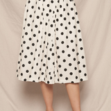 white and black Polka Dot Pleated A-Line Midi Skirt