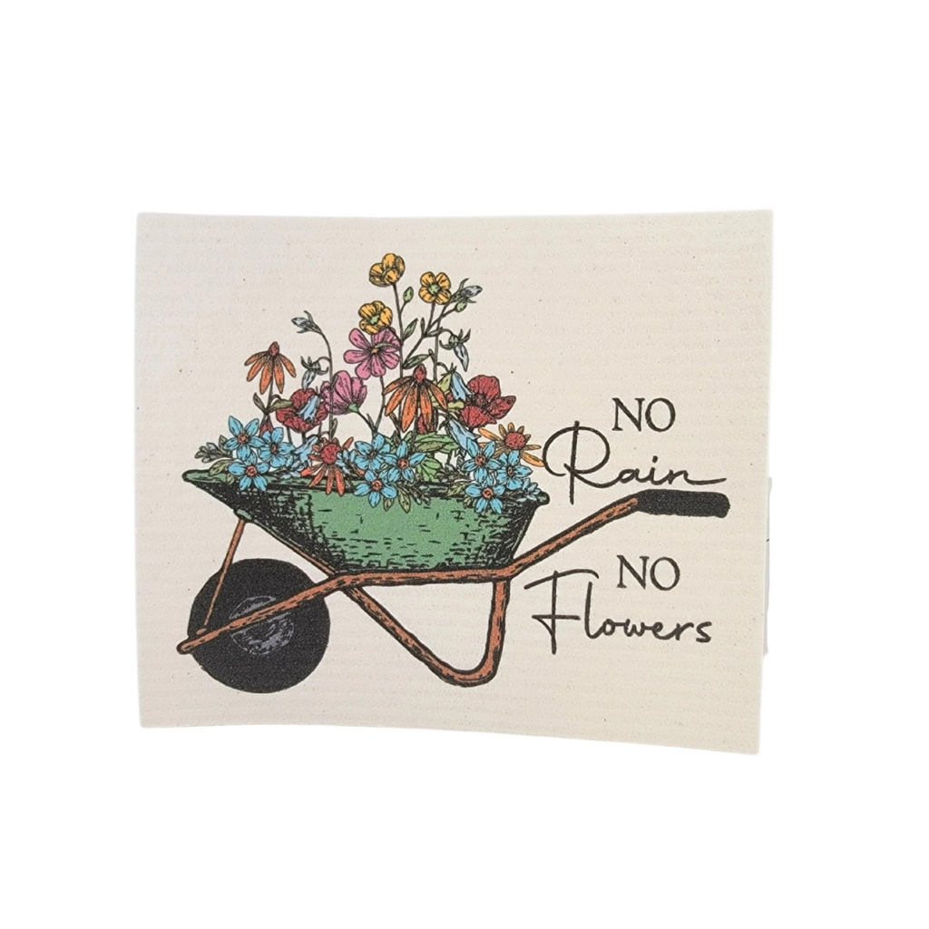 wheel barrow with flowers swedish dishcloth