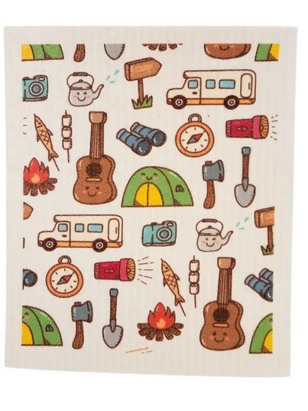 summer RV camping collage swedish dishcloth