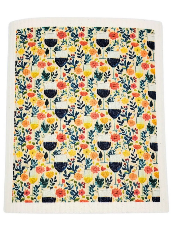 summer flowers & wine swedish dishcloth