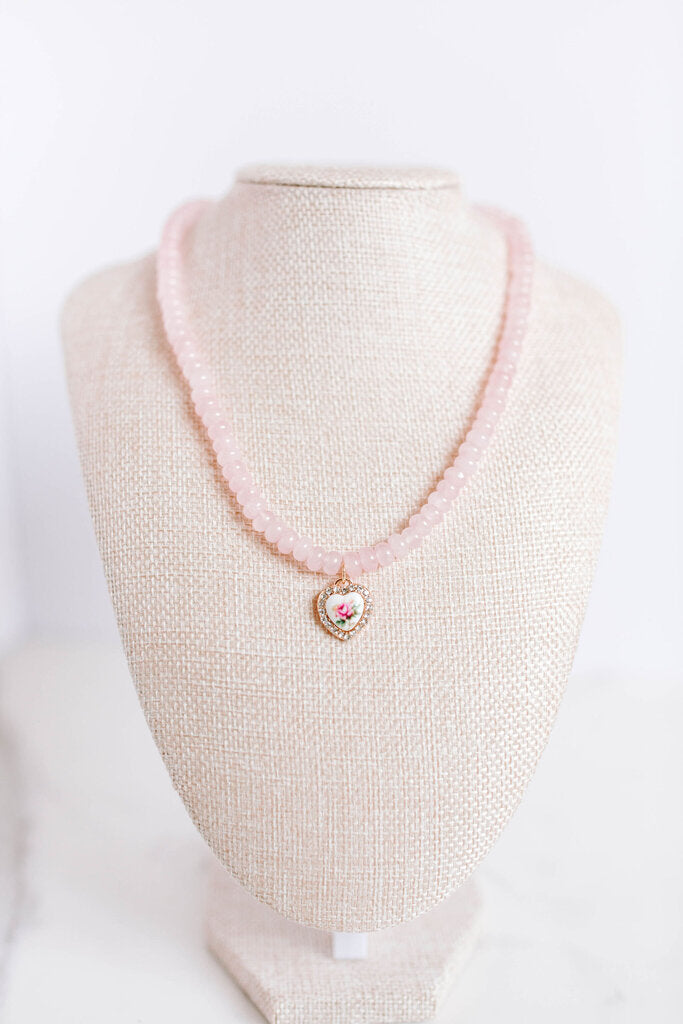 Rose Quartz Natural Semi Precious Stone Beaded Charm Necklace