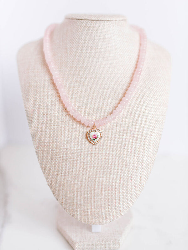 Rose Quartz Natural Semi Precious Stone Beaded Charm Necklace