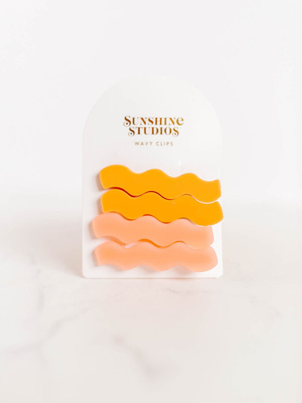 pink mango wavy hair clip set