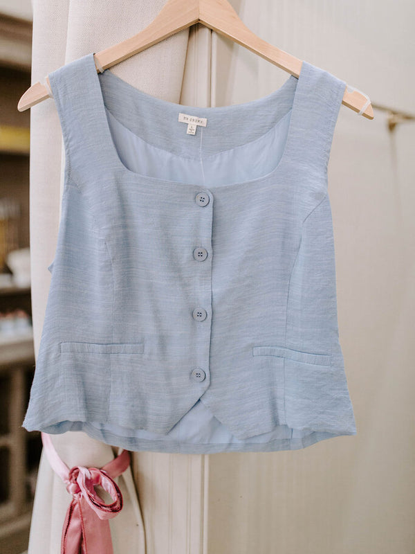light blue Sleeveless Square Neck Vest