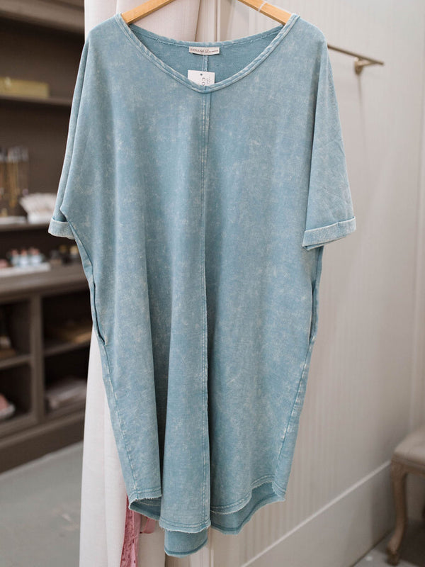 ash blue acid washed T-shirt dress