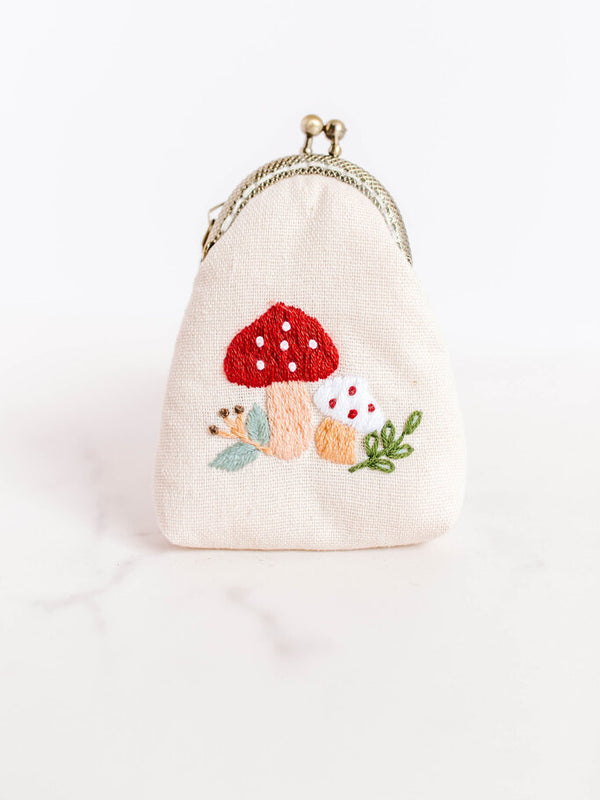 mushroom embroidered keychain pouch