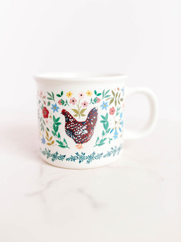 Chickens Folk Floral Mug