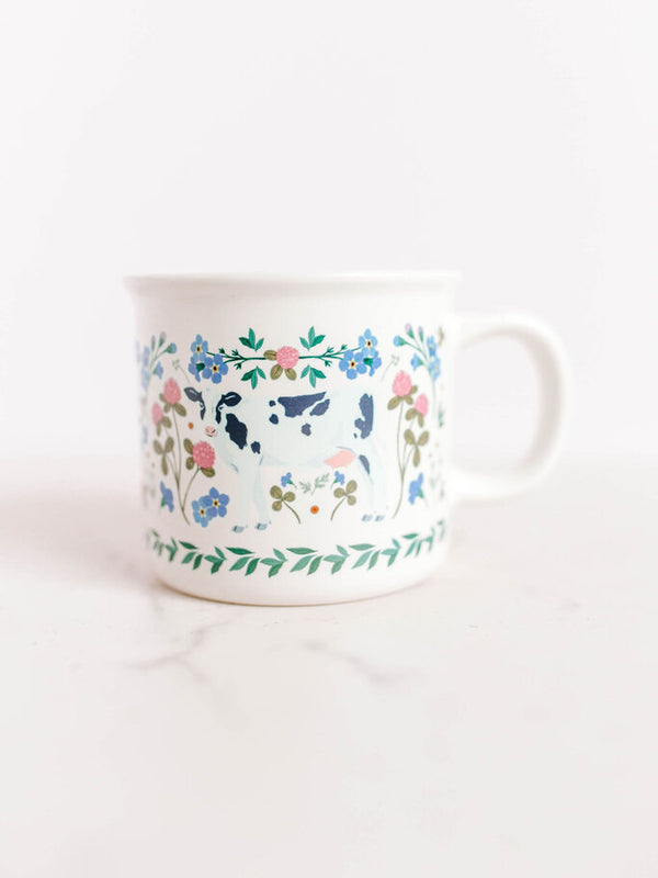 Milk Cows Folk Floral Mug