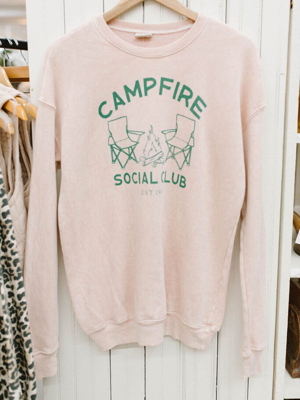 campfire social club in soft pink sweatshirt