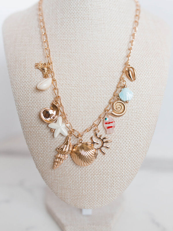 Charm Necklace-seashell Locket Puka Fish Sea Life