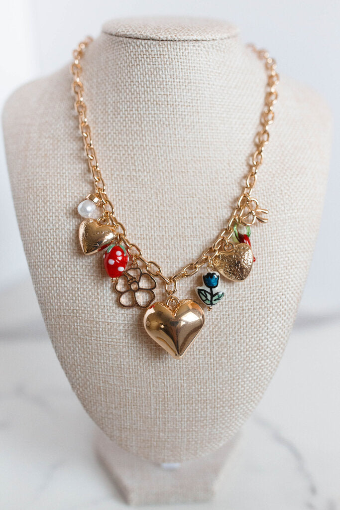 Charm Necklace-porcelain Heart Strawberry