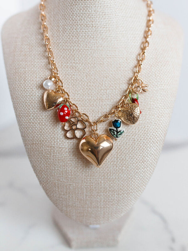 Charm Necklace-porcelain Heart Strawberry