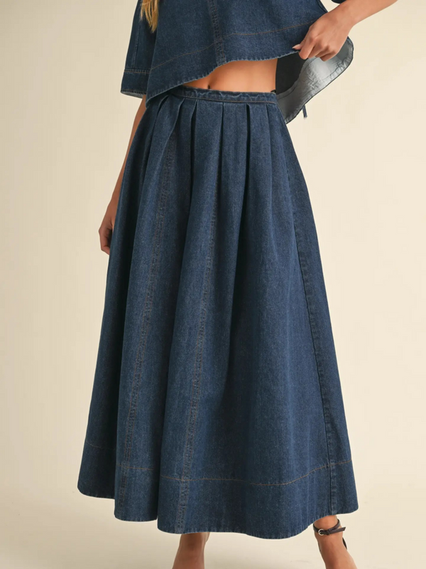 denim twill midi skirt