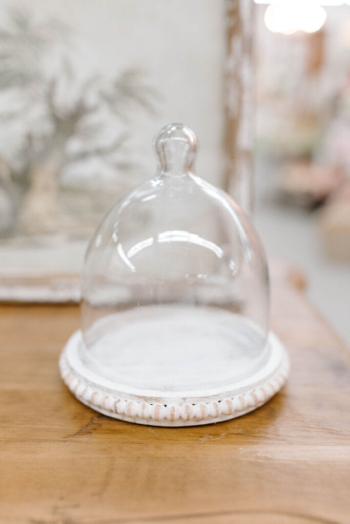 7' whitewash beaded tray with cloche
