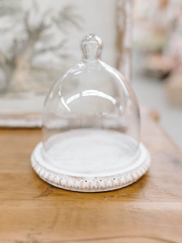 7' whitewash beaded tray with cloche