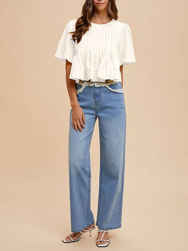 ivory flutter sleeve pintuck blouse