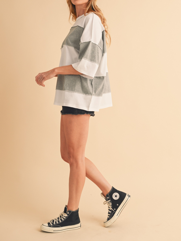 white and heather gray color block top