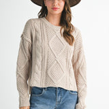 wheat round neck knit sweater