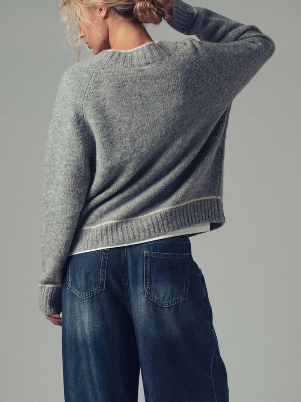 gray contrast trim boho knit button up cardigan