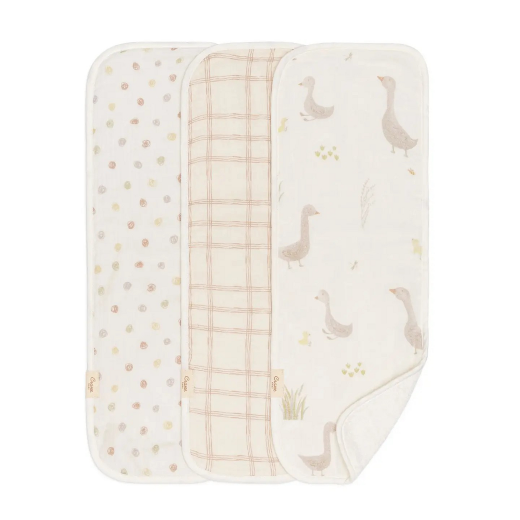 3 piece farmhouse goose burp cloth set