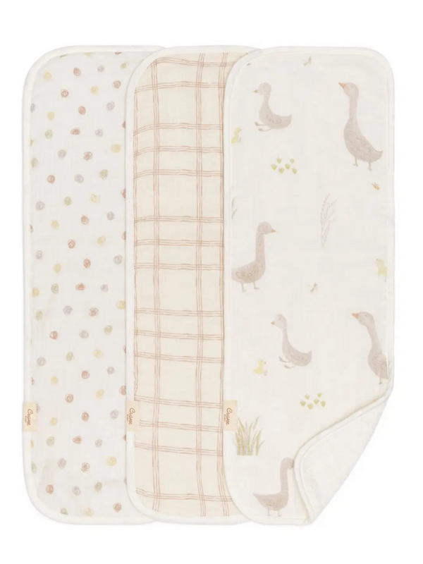 3 piece farmhouse goose burp cloth set
