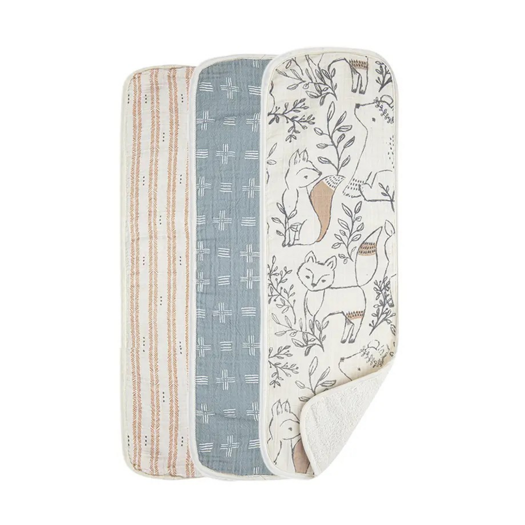 3 piece woodland animal burp cloth set