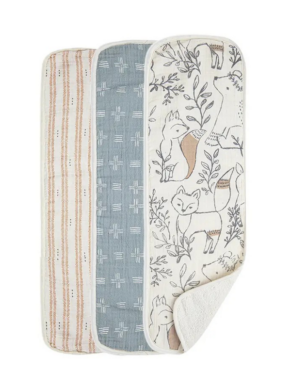 3 piece woodland animal burp cloth set