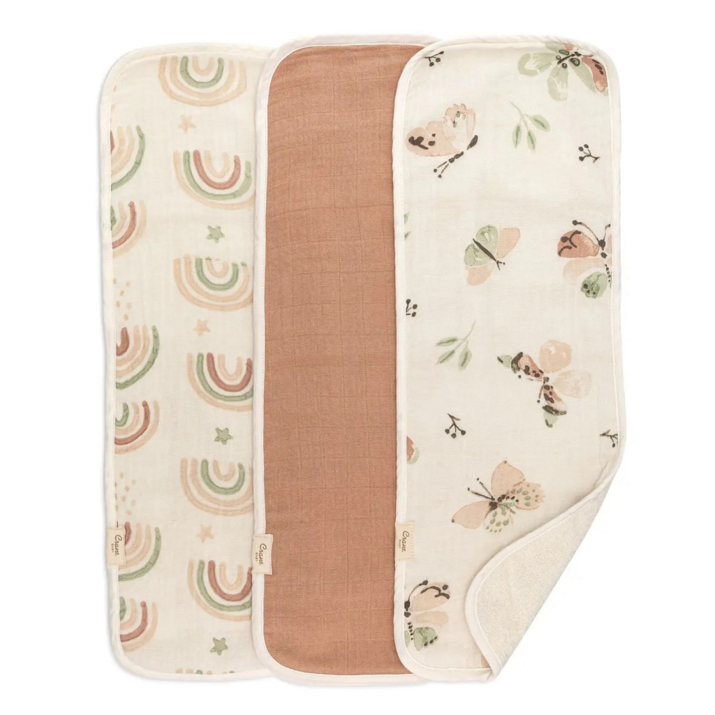 3 piece rainbows and butterflies burp cloth set