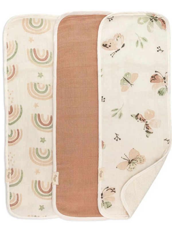 3 piece rainbows and butterflies burp cloth set