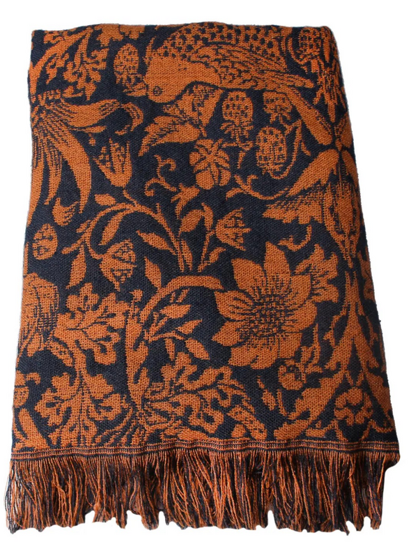 William Morris Nutmeg Orange Navy Blanket