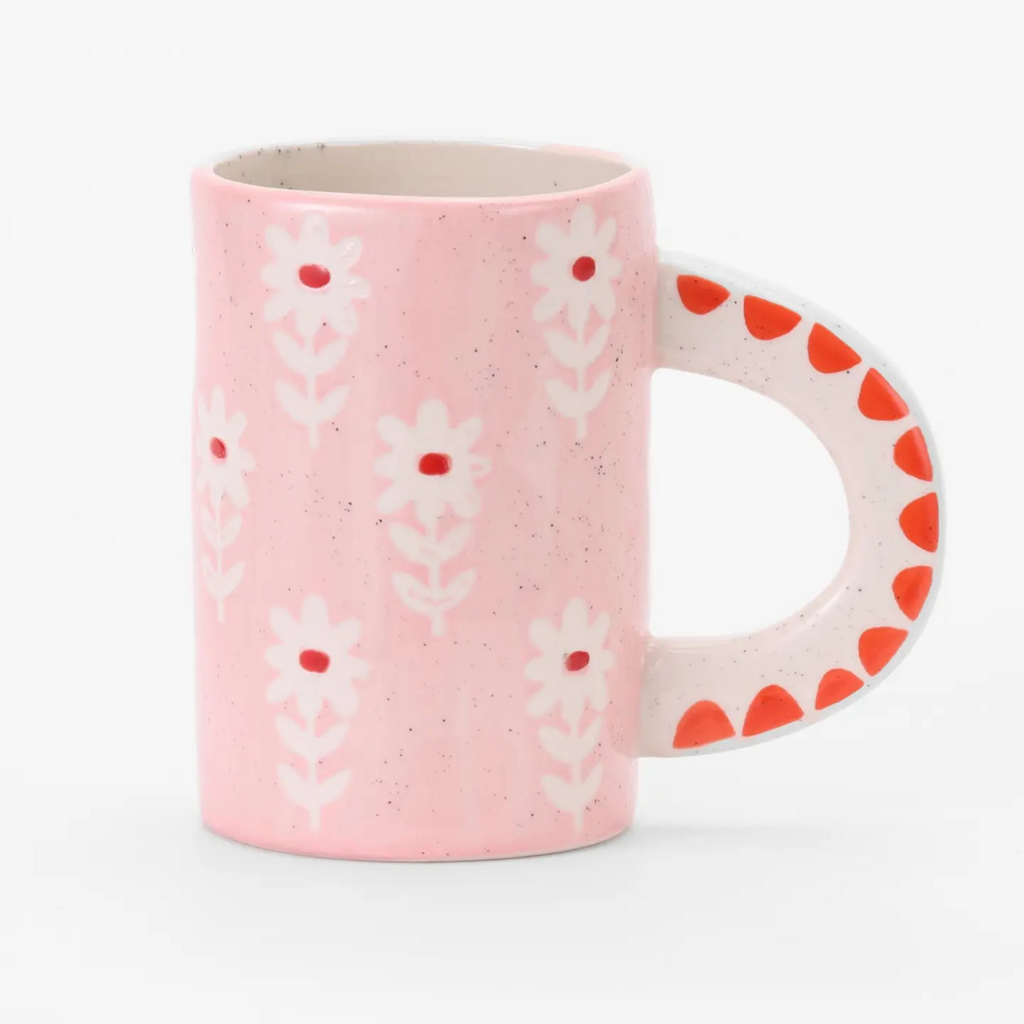 pink hand painted stoneware floral mug