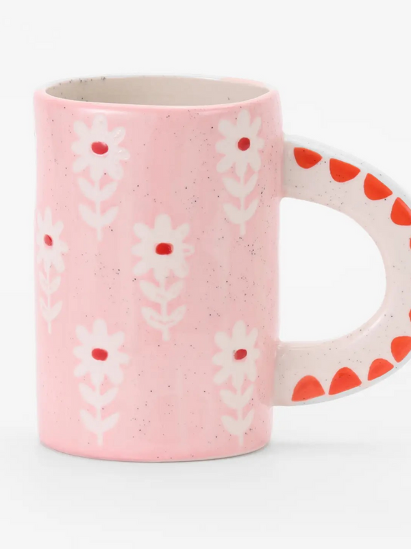 pink hand painted stoneware floral mug