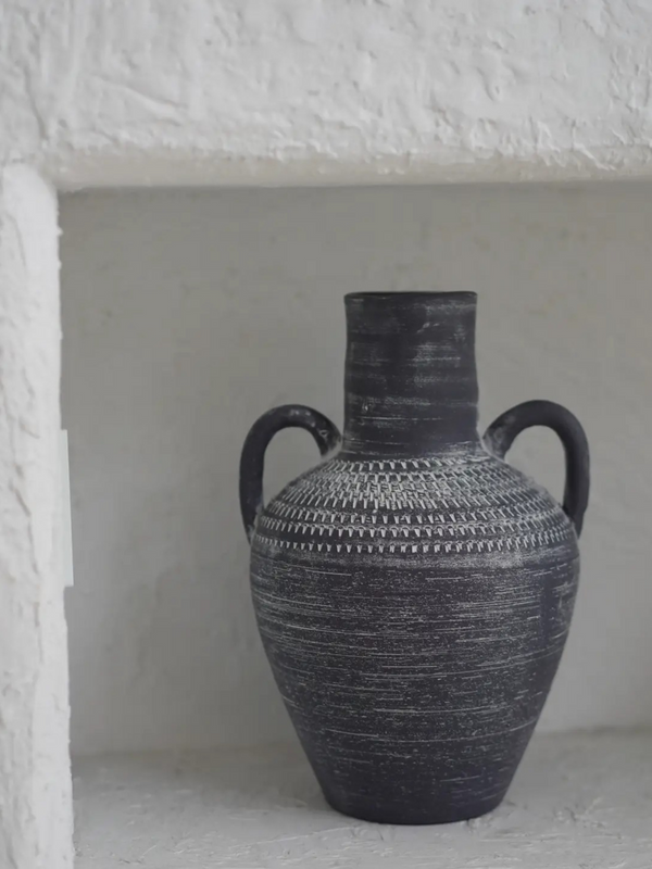 Greek Black Clay Pottery with Handles