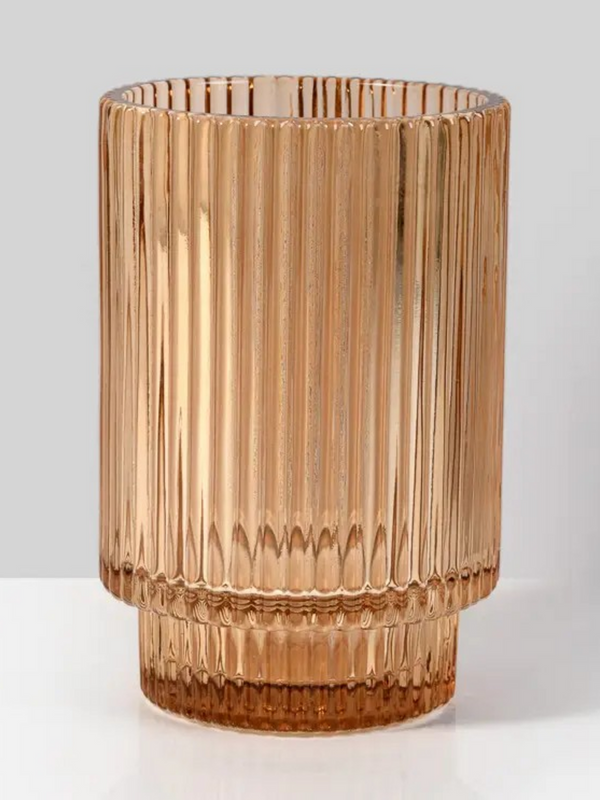 5in Amber Pleated Glass Votive Holder