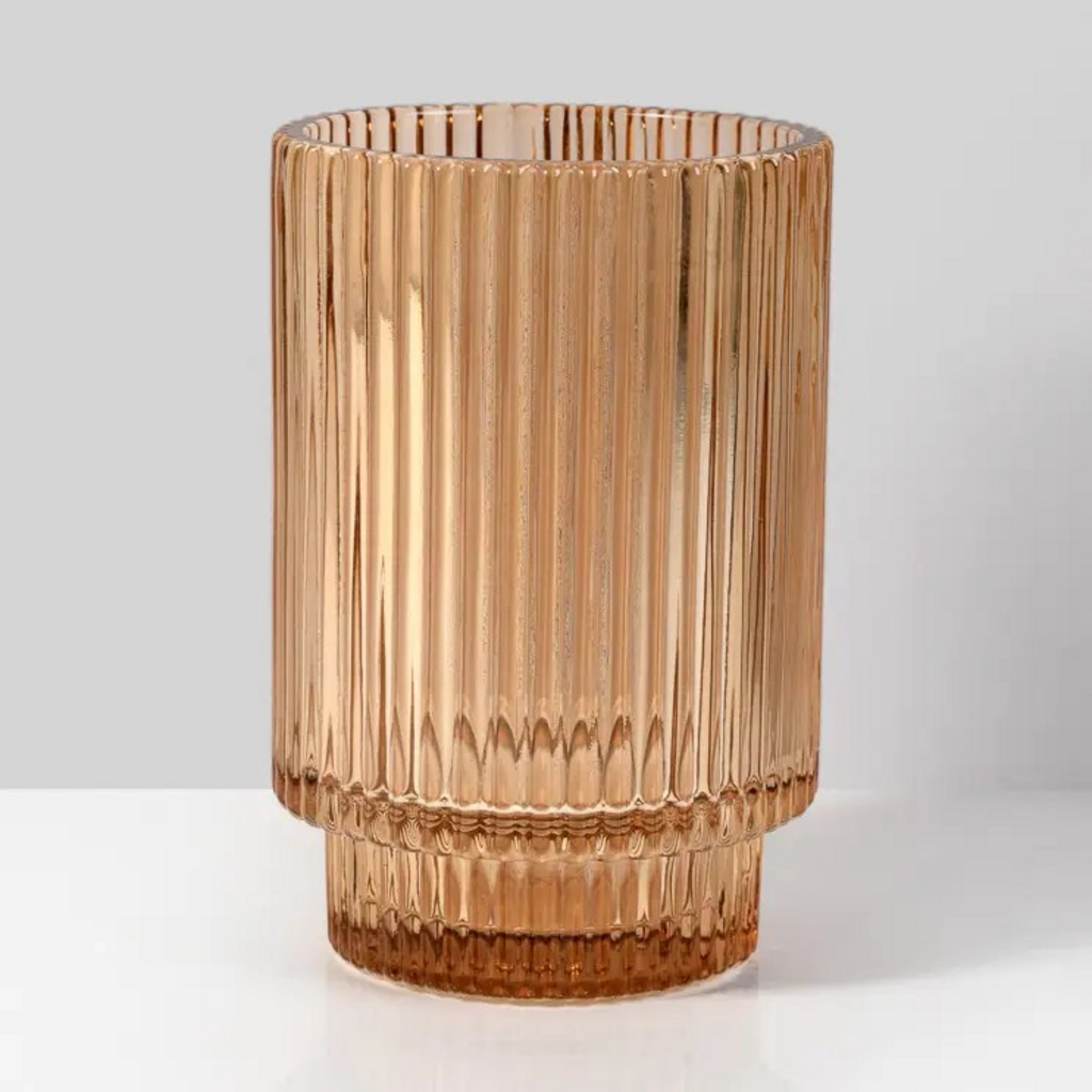 5in Amber Pleated Glass Votive Holder