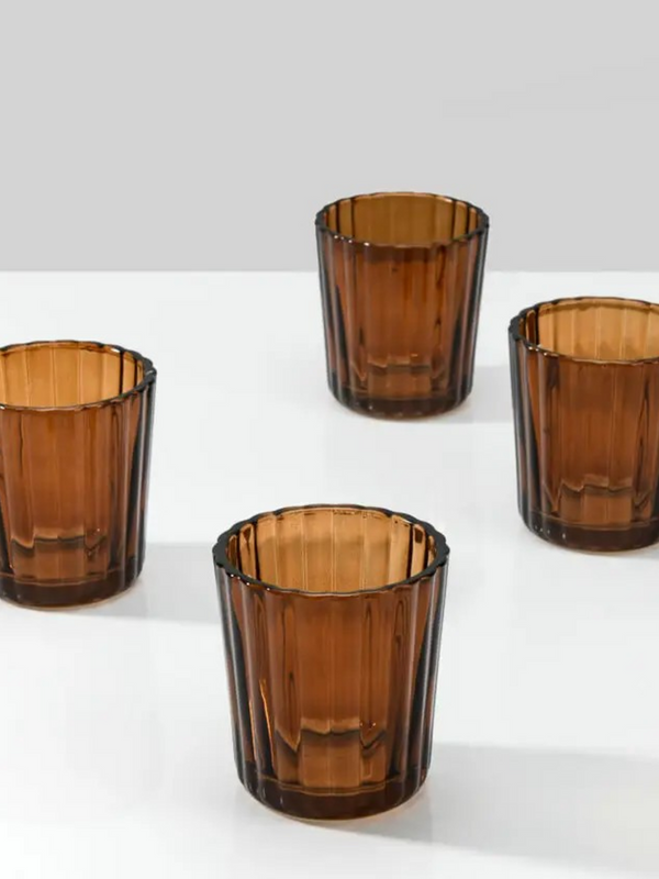 Dark Amber Fluted Glass Votive Holder