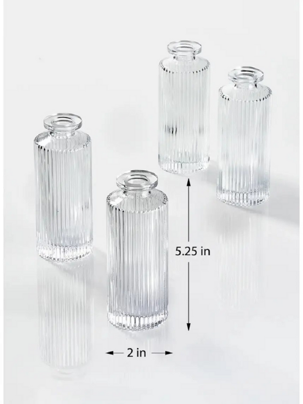 Clear Pleated Glass Bottle Bud Vase