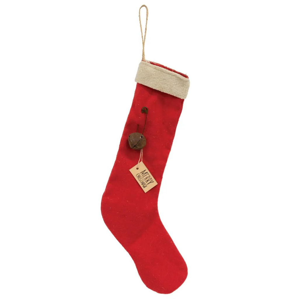 Merry Christmas red fabric stocking ornament