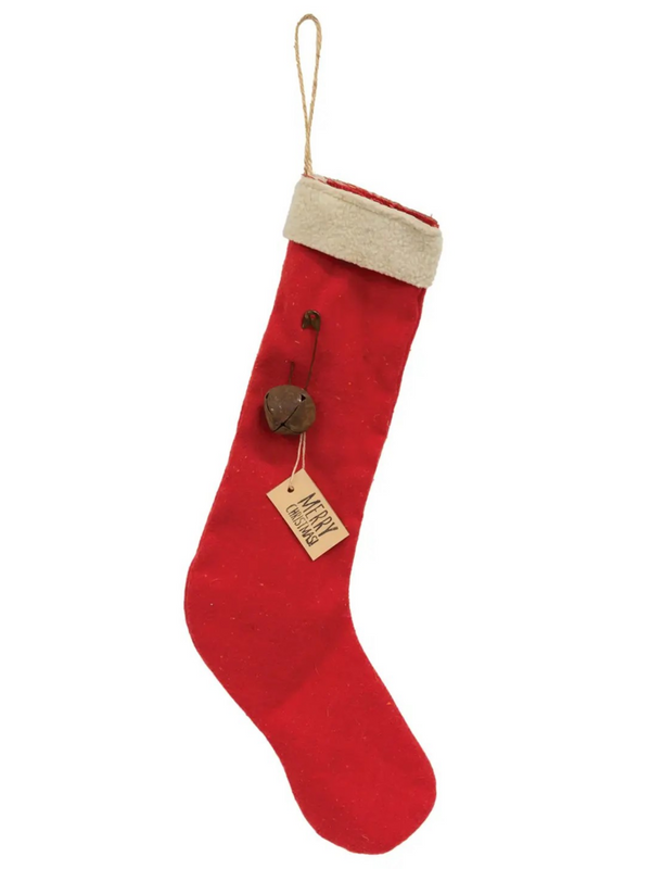 Merry Christmas red fabric stocking ornament