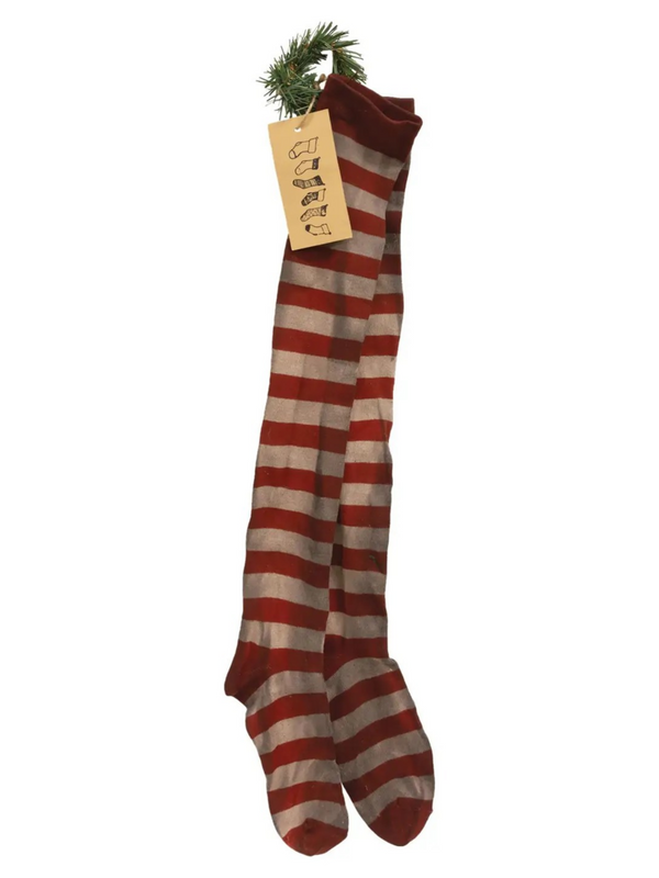 primitive red striped stocking ornament